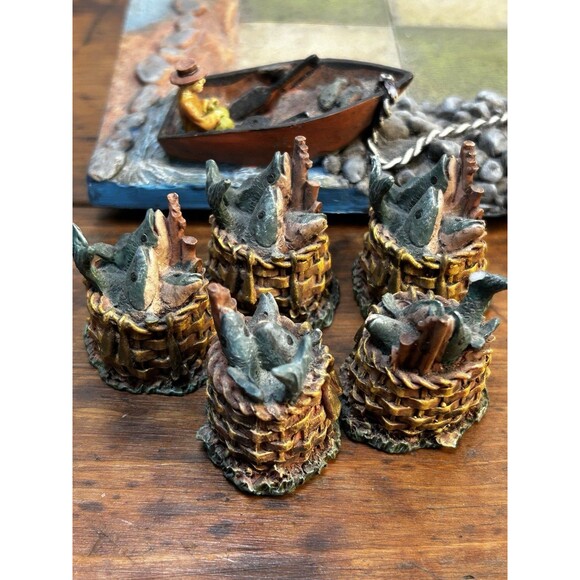 Vintage Fisherman and Fish Tic-Tac-Toe Game Board Sports Camping Lodge Decor - Picture 2 of 12